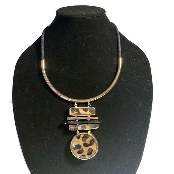 Chico's Jewelry - Chico’s Beautiful black and gold necklace with leopard print, pendant.